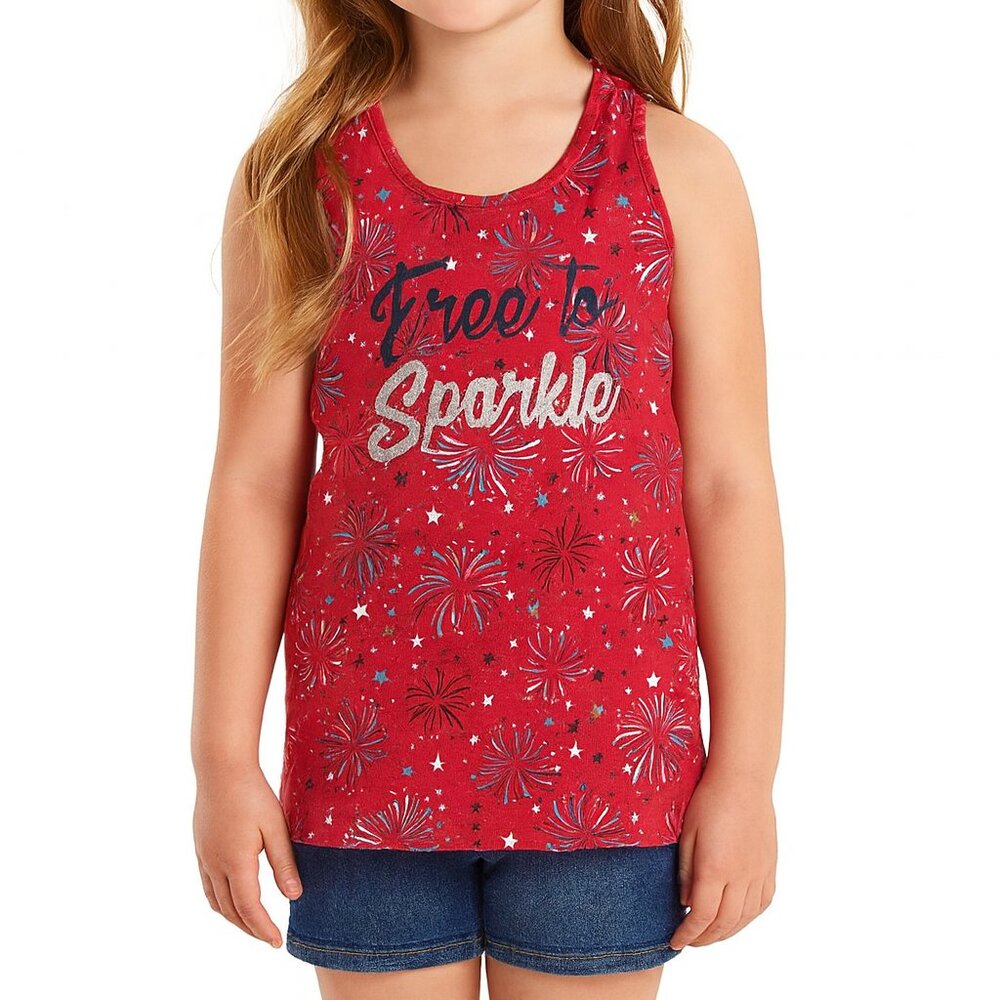 Celebrate It Girls Graphic Tank Top · Red Patriotic · Size S 6/6X